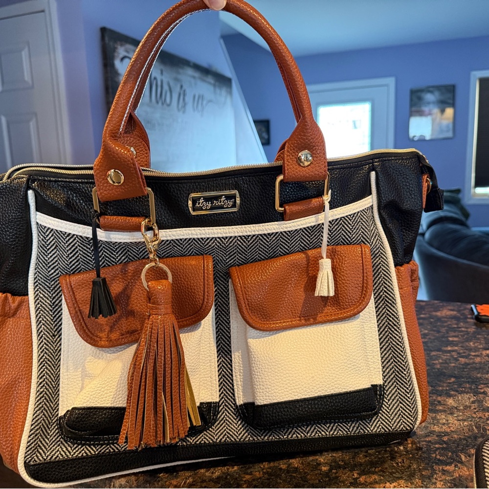 Itzy Ritzy Black and Brown Baby Bag with Structured Design